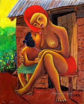 アフリカから来た母と愛の子 Oil Paintings